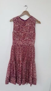 Carolina Herrera Fuschia & Orange Abstract Printed Silk Pleated Dress Size 8 - Picture 1 of 18