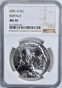 2001 BUFFALO Silver Dollar NGC MS70💥FLAWLESS QUALITY💥 - Picture 1 of 5