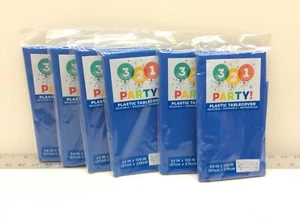 6 - 321 Party! Plastic Tablecover 54" x 108" Royal Blue - Picture 1 of 7