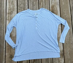 Aerie Top XS Women Blue Ribbed Oversized Snap Long Sleeve Thumbholes - Picture 1 of 7