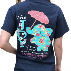 Southern Attitude Preppy Joy Elephant Navy T-Shirt - Picture 1 of 10