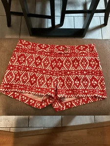 J. Crew Stretch City Fit Chino Shorts Casual Geometric Red White Sz 8 - Picture 1 of 3