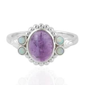 Ethiopian Opal Promise Ring 925 Sterling Silver Amethyst Ring Size - Picture 1 of 6
