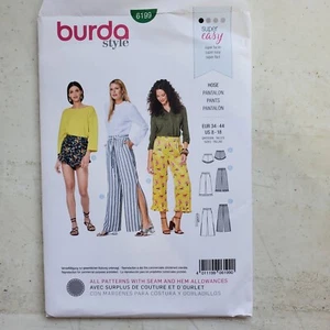 Burda 6199 Pants Shorts Ruffles Elastic Waist Super Easy Misses 8 - 18 UNCUT - Picture 1 of 5