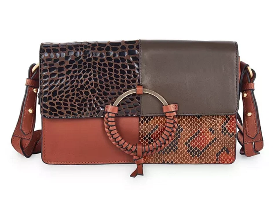 Lodis Women's Saratoga Crossbody Bag Mixed Media Brown Gold