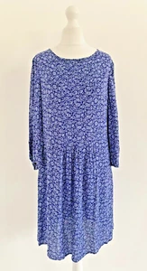 Women's, Boden, Dress, Size 8L, Blue, Floral, Short, Pleating, 3/4 Sleeves - Picture 1 of 11