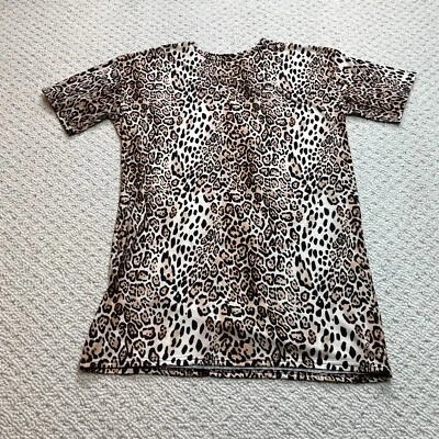 Boohoo Tunic Top T Shirt Womens 6 Beige Leopard Print Short Sleeve Casual Ladies - Image 1 of 4