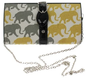 Grey and Yellow Elephant Hard-Shell Evening Clutch Bag Purse Handbag - Picture 1 of 5