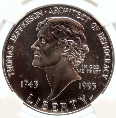 1993P UNITED STATES USA President Thomas Jefferson Silver Dollar Coin NGC i95560 - Image 1 of 4