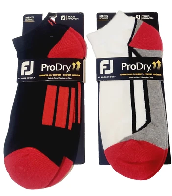 2 Pair FOOTJOY ProDry 16021 Men's Shoe Size 7-12 White Black Red Sport Socks - Image 1 of 4