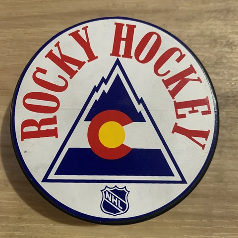 COLORADO ROCKIES **DECAL LOGO** RETRO NHL HOCKEY PUCK INGLASCO MADE IN SLOVAKIA Cover