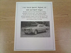 1967 Buick Special factory cost/dealer sticker prices for car & options $ 67 - Picture 1 of 1