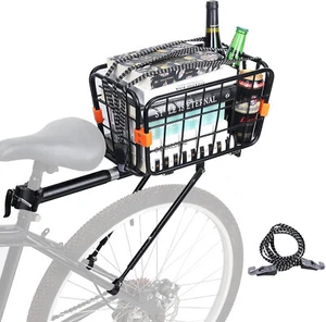 Rear Bike Rack with Basket Aluminum Alloy Adjustable Foldable Basket with Cord - Picture 1 of 11