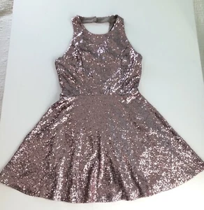 Nuevo Mini Vestido de Lentejuelas Dorado Rosa Halter Calce y Acampanado Baile de graduación Boda Talla L Fiesta - Imagen 1 de 12