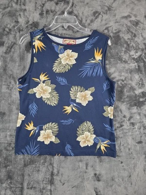 Caribbean Joe Tank Top Womens Medium Blue Floral Tropical Print Sleeveless Shirt - Изображение 1 из 4