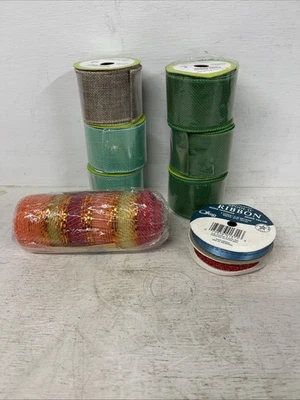 Lot of 9 Assorted Ribbon Spools – Craft, Wired, Metallic, Holiday - All New - Image 1 of 4