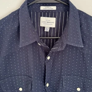 Lucky Brand Men's Xl Pearl Snap Long Sleeve Shirt Cotton Navy blue - Picture 1 of 9