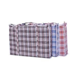 Set of 4 Large Plastic Checkered Storage Laundry Shopping Bags W. Zipper & Ha... - Picture 1 of 2