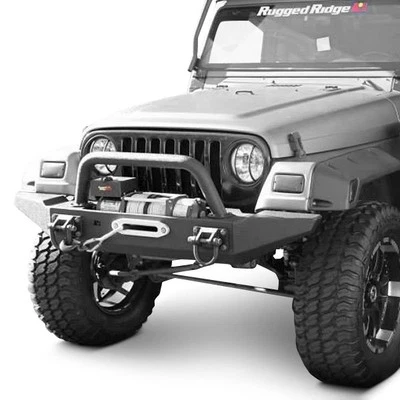 For Jeep Wrangler 87-06 Rugged Ridge XHD Stubby Black Front Winch Modular Bumper Foto 1 de 4