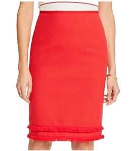 Ann Taylor Skirt Women 0 Red Fringe Hem Cotton Blend Pencil Straight NWT Career - Picture 1 of 10