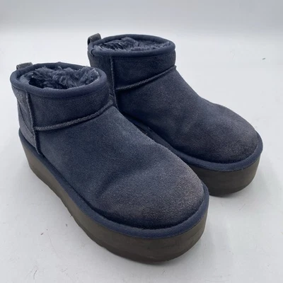 Ugg Ultra Mini Botas de Plataforma Azul Gamuza Talla 6 Zapatos Uggs Sherpa Forrados En muy buena condición Foto 1 de 4