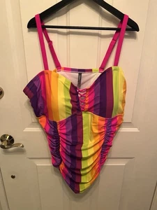 Torrid Plus Sz 4 Wireless Lattice One-Piece Swimsuit Rainbow Multicolor - Picture 1 of 9