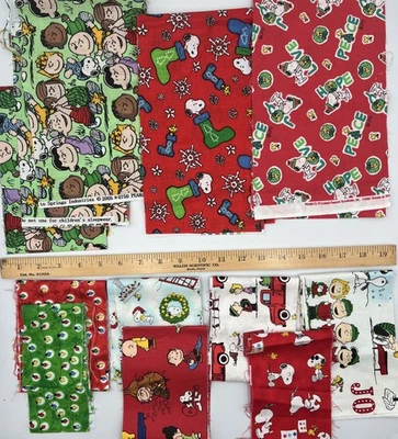 Vintage Peanuts Scraps Remnants Fabric Snoopy & Gang Lot Quilting Arts Craft - Image 1 of 4