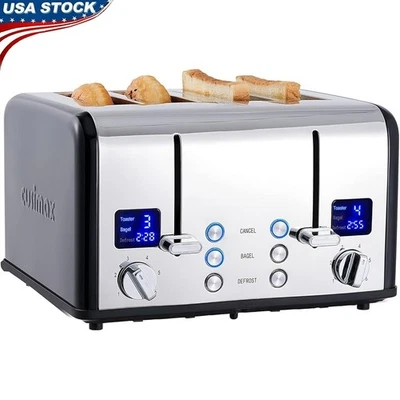 4 Slice Toaster W/ LED Display Dual Control Bagel Defrost Function Easy Clean US - Image 1 of 4