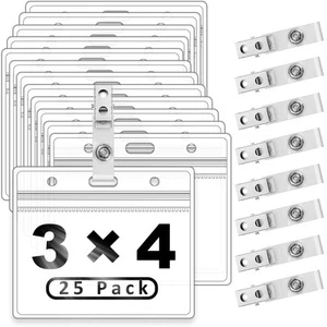 Clear Plastic Horizontal Name Tag Holders and Metal Badge Clips with Vinyl St... - Picture 1 of 8