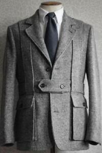 Vintage Tweed Men Safari Jackets with Belt Hunting Coat Formal Business Blazer