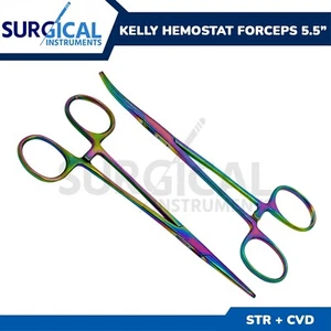 2 Multi Color Kelly Forceps 5.5" Straight and Curved Rainbow Color German Grade - Picture 1 of 12
