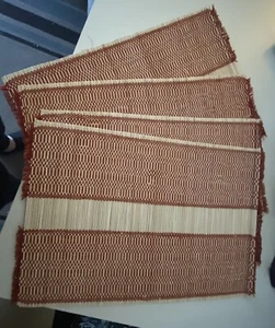 Bamboo Matchstick Table Placemats Natural And Red Thread  Elegant  - Set of 4 - Picture 1 of 4