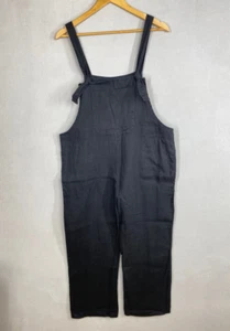 Decjuba D-Luxe Basics dungaree womens 12 medium 100% linen black pockets - Picture 1 of 10