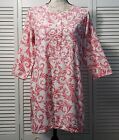 Roberta Roller Rabbit Embroidered Tunic Top Womens Medium Pink Floral 3/4 Sleeve