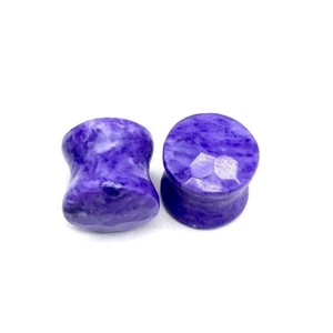 Purple Charoite Handicrafted Ear Piercing Hexagon Cut Plugs Pair Size 8g - 54 MM - Picture 1 of 9