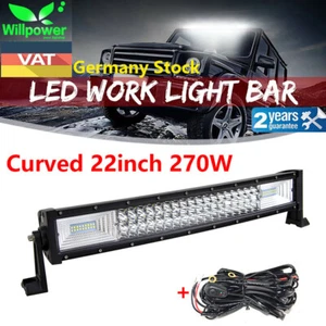 DE 270W 22Inch Curved LED Work Light Bar for Off road Jeep Car SUV 4WD + Harness - Foto 1 di 9