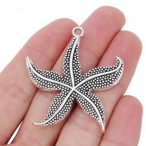 5pcs Antique Silver Large Sea Star Starfish Charms Pendants for Jewellery Making
