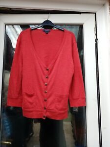 Ralph Lauren Chaps Denim Front Button Red Cotton Cardigan Size Large 