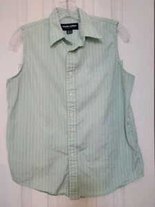 RALPH LAUREN GOLF GREEN & WHITE STRIPE SLEEVELESS SHIRT TOP BLOUSE WOMENS SIZE 8 - Picture 1 of 3