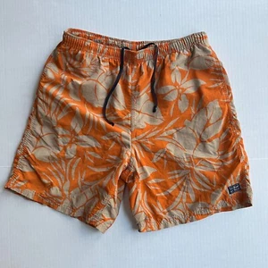 LL Bean Swim Trunks Shorts Mens M 34 x 7 Hawaiian Drawstring Pockets Orange Tan - Picture 1 of 5