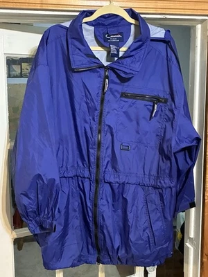 Jaqueta de chuva vintage Catalina feminina 1X azul náilon com capuz corta-vento zíper completo - Imagem 1 de 3