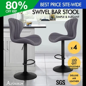 ALFORDSON 4x Bar Stools Gas Lift Air Leather Bar Chairs Kitchen Swivel GREY - Picture 1 of 12