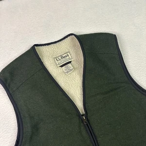 Vintage LL Bean Wool Vest Sherpa Lined Zip Jacket Moss Green 90's - Mens S - Picture 1 of 9