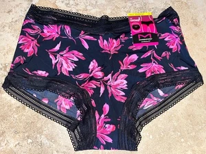 NWT Maidenform One Fabulous Fit Boyshort Panty DMMLBS Med/6 Black Floral Ruching - Picture 1 of 2