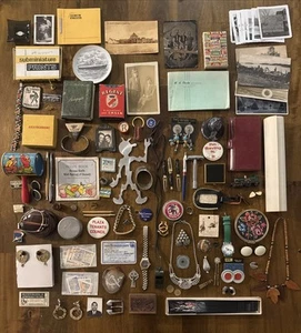 Amazing Antique Vintage Junk Drawer Lot Jewelry, Coins, Watches Lot C - Picture 1 of 19