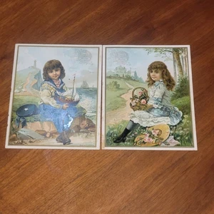 Antigua tarjeta coleccionable victoriana de mérito de JH Buffords Sons niño y niña - Imagen 1 de 13