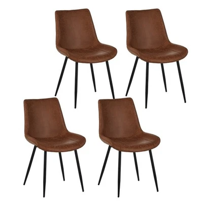 Modern Dining Chairs Set of 4 Upholstered PU Leather Cushion Seat Metal Legs - Image 1 of 4
