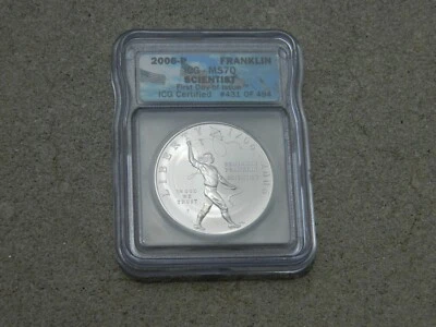 2006-P BENJAMIN FRANKLIN YOUNG SCIENTIST SILVER DOLLAR ICG MS 70 FIRST DAY ISSUE - Image 1 of 4