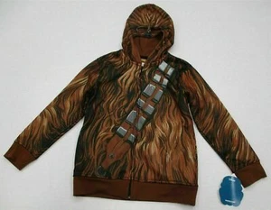 new DISNEY Boys Size S Chewy Character Star Wars Zip Up Brown Hooded Jacket - Picture 1 of 9