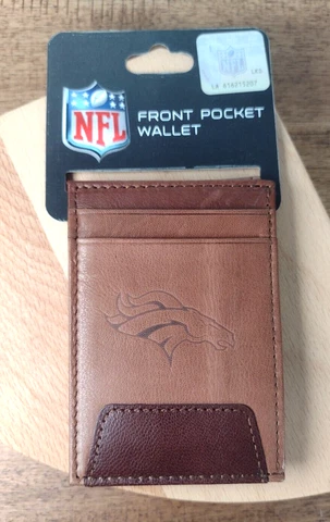 Denver Broncos  Men's Leather Wallet - Brown Front Pocket Wallet - NFL - Broncos Cover